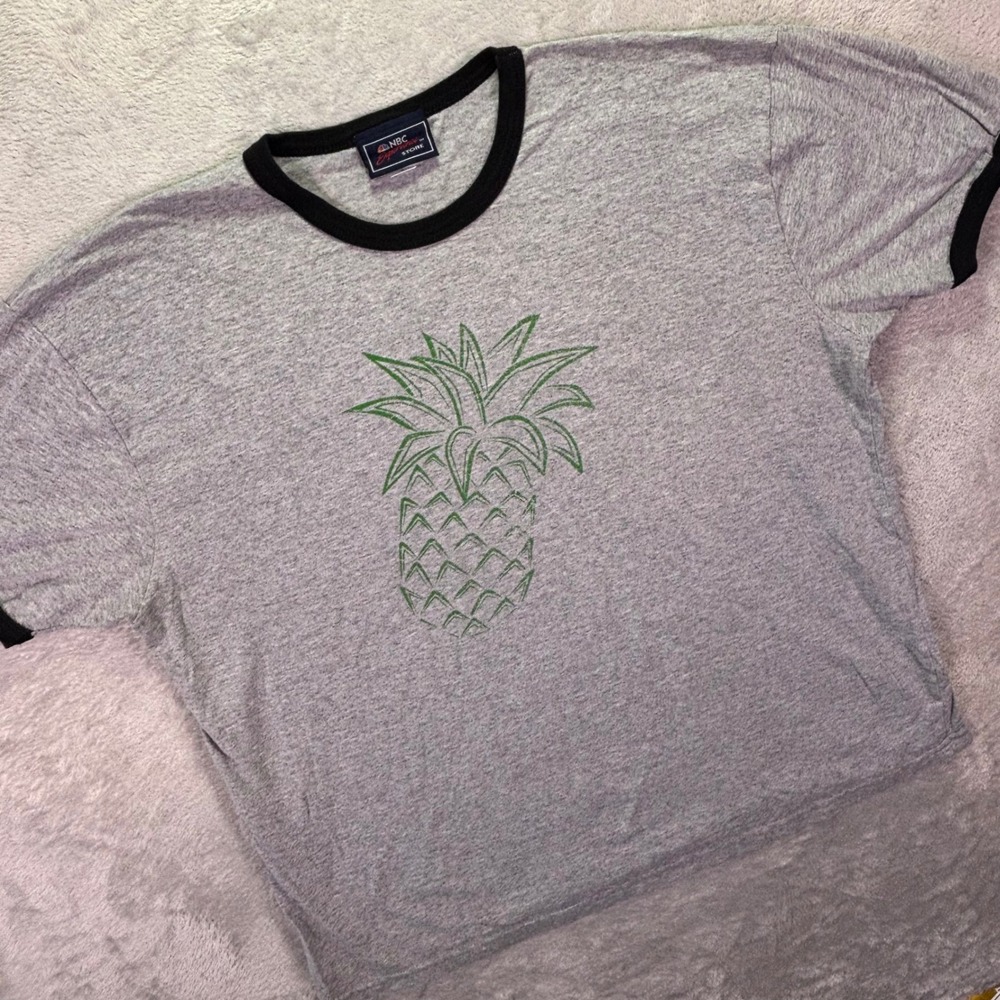 NBC Experience Store Womens T-Shirt XL Gray Psych Pineapple Ringer Made in USA